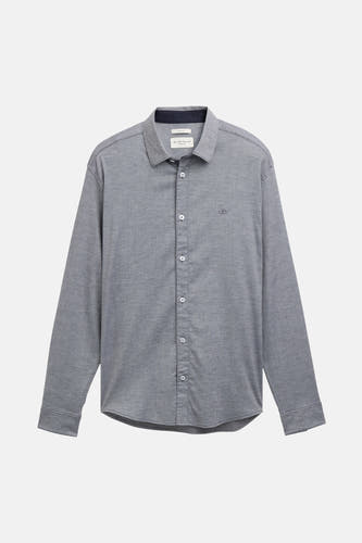 Chemise bleue à manches longues de Tom Tailor, avec une subtile texture à carreaux et un col boutonné.
