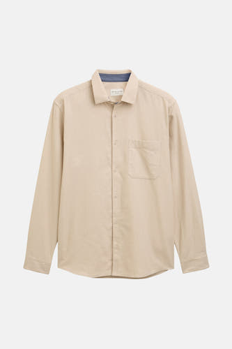 Chemise beige à manches longues de TOM TAILOR, avec poche poitrine et fermeture à boutons.