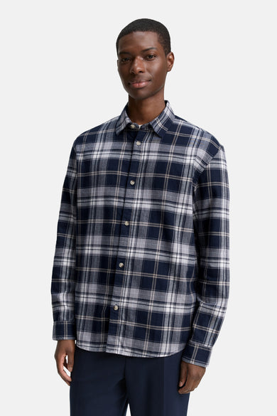 Chemise en flanelle bleue à longues manches de TOM TAILOR, rayée, avec un col classique.