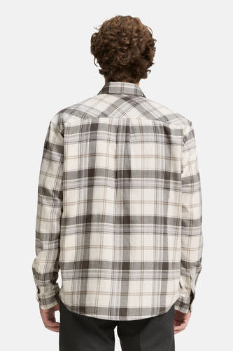 Chemise beige à longues manches de TOM TAILOR, avec un motif rayé et une col classique.