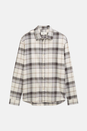 Chemise beige à manches longues de TOM TAILOR, avec un motif à carreaux en tons gris.