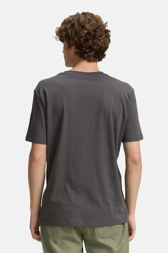 T-shirt gris à manches courtes de TOM TAILOR, vu de derrière, porté avec un pantalon kaki.