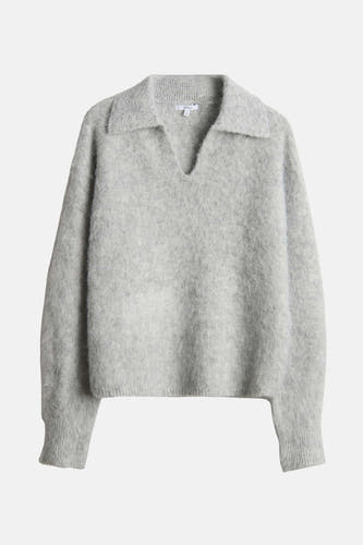 Sweat-shirt gris OPUS avec un col détaché et une texture douce.