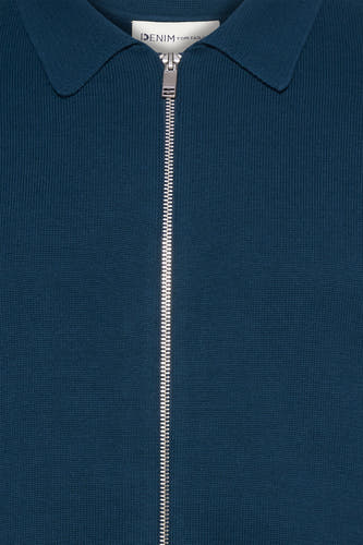 Gilet turquoise de TOM TAILOR avec une texture rayée et une fermeture à glissière argentée.