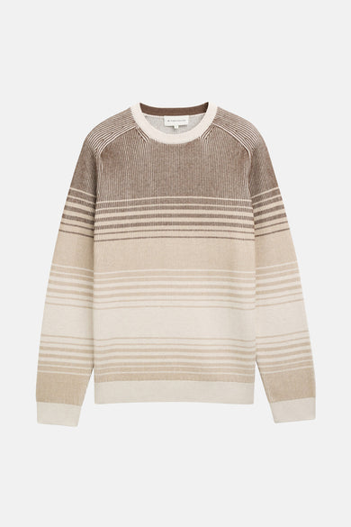 Pull marron avec col rond de TOM TAILOR, avec des rayures subtiles et une douce texture froissée.