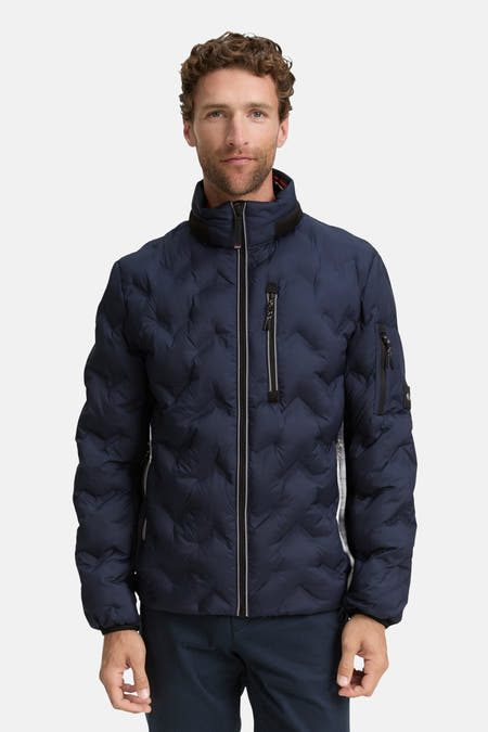 Jackeau bleu de TOM TAILOR, avec un motif de visière effiloché, une fermeture éclair et des poches.