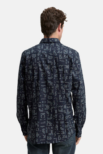 Chemise bleue à manches longues de TOM TAILOR, dotée d'un motif graphique et d'une col classique.