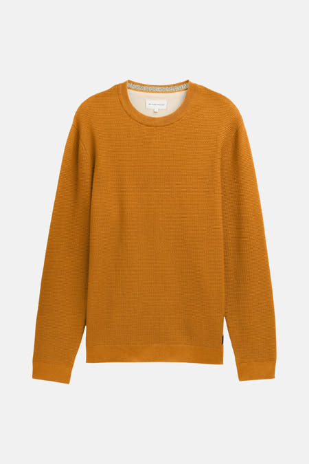 Maillot orange avec col rond de TOM TAILOR, doté d'une fine et subtile texture à carreaux.