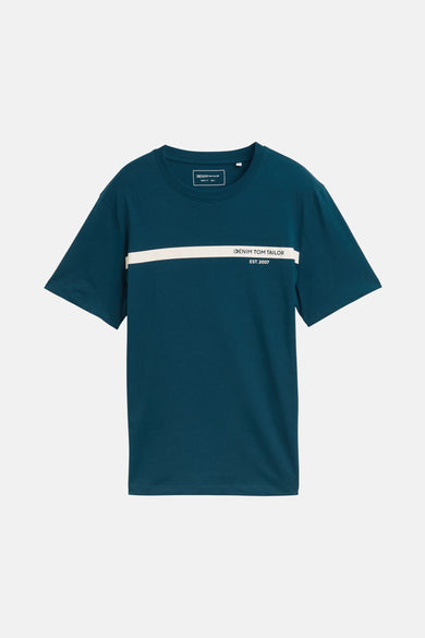 T-shirt turquoise à manches courtes de TOM TAILOR, avec une subtile texture et des plis dans le tissu.