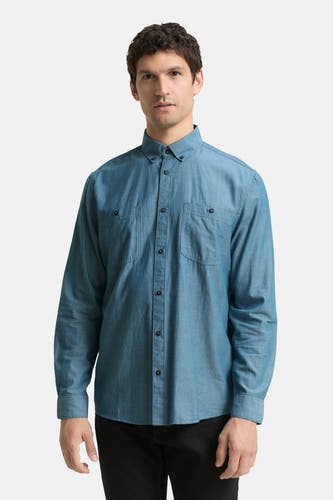Groen overhemd met lange mouwen van TOM TAILOR, met twee borstzakken en een knoopsluiting.