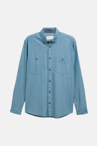 Chemise bleue et verte à manches longues de TOM TAILOR, avec deux poches po torse et fermeture à boutons.