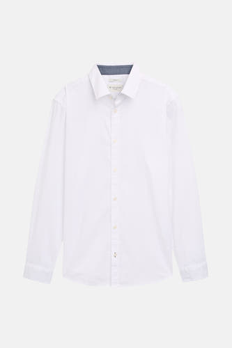 Blouse blanche à manches longues de TOM TAILOR, avec un col classique et une fermeture à boutons.