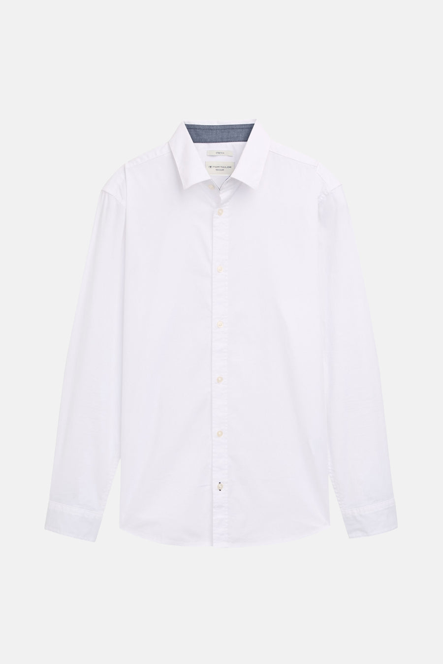 Blouse blanche à manches longues de TOM TAILOR, avec un col classique et une fermeture à boutons.