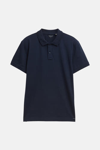 T-shirt bleu de manches courtes TOM TAILOR, couleur unie et col à boutons.