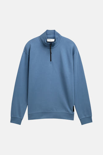 Pull-over bleu avec fermeture éclair courte de TOM TAILOR, couleur unie et manches longues.