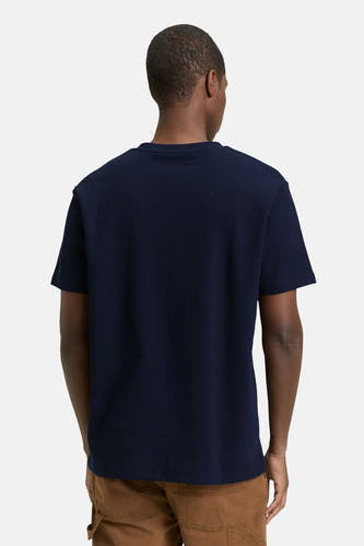T-shirt bleu à manches courtes de TOM TAILOR, vu par derrière, avec une structure à carreaux.