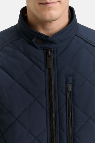Veste courte bleue de TOM TAILOR, avec un motif à carreaux et un col montant.