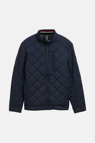 Veste courte bleue de TOM TAILOR, à motif à carreaux et avec une fermeture éclair sur le devant.