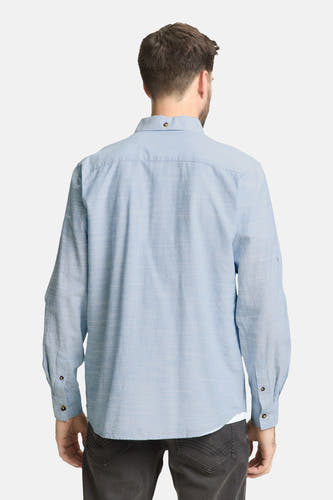 Blauw overhemd met lange mouwen van TOM TAILOR, rugaanzicht met knopen op de kraag en manchetten.
