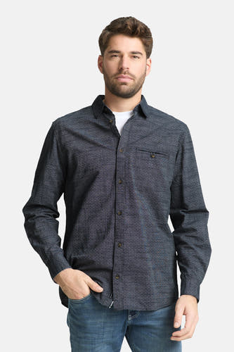 Chemise bleue à manches longues TOM TAILOR, avec une texture tissée subtile en arrière-plan.