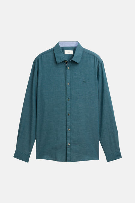 Chemise verte à manches longues de TOM TAILOR, avec motif subtil et détails de boutons.