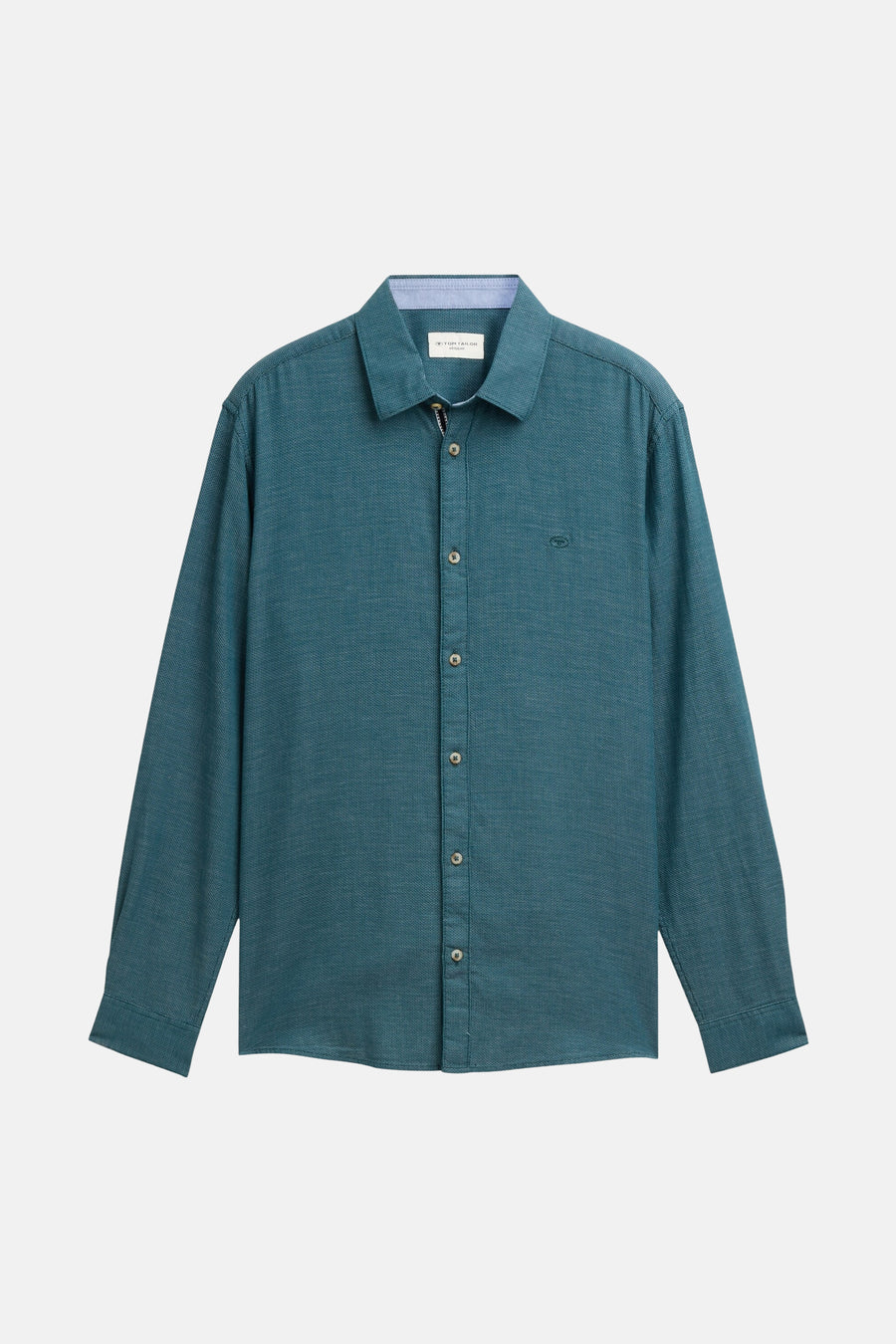 Chemise verte à manches longues de TOM TAILOR, avec motif subtil et détails de boutons.