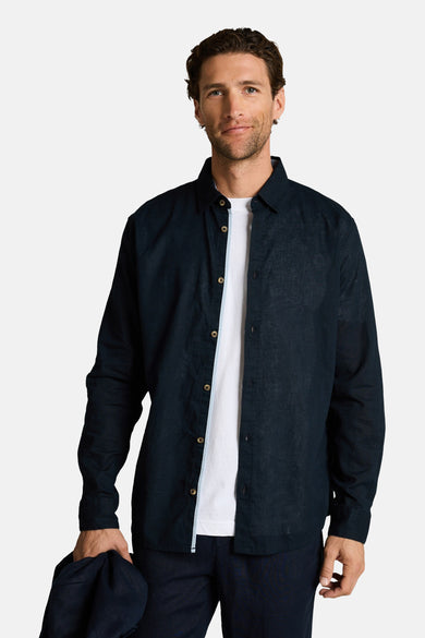 Chemise bleue TOM TAILOR, à manches longues, fermeture boutonnée et une veste sur l'épaule.