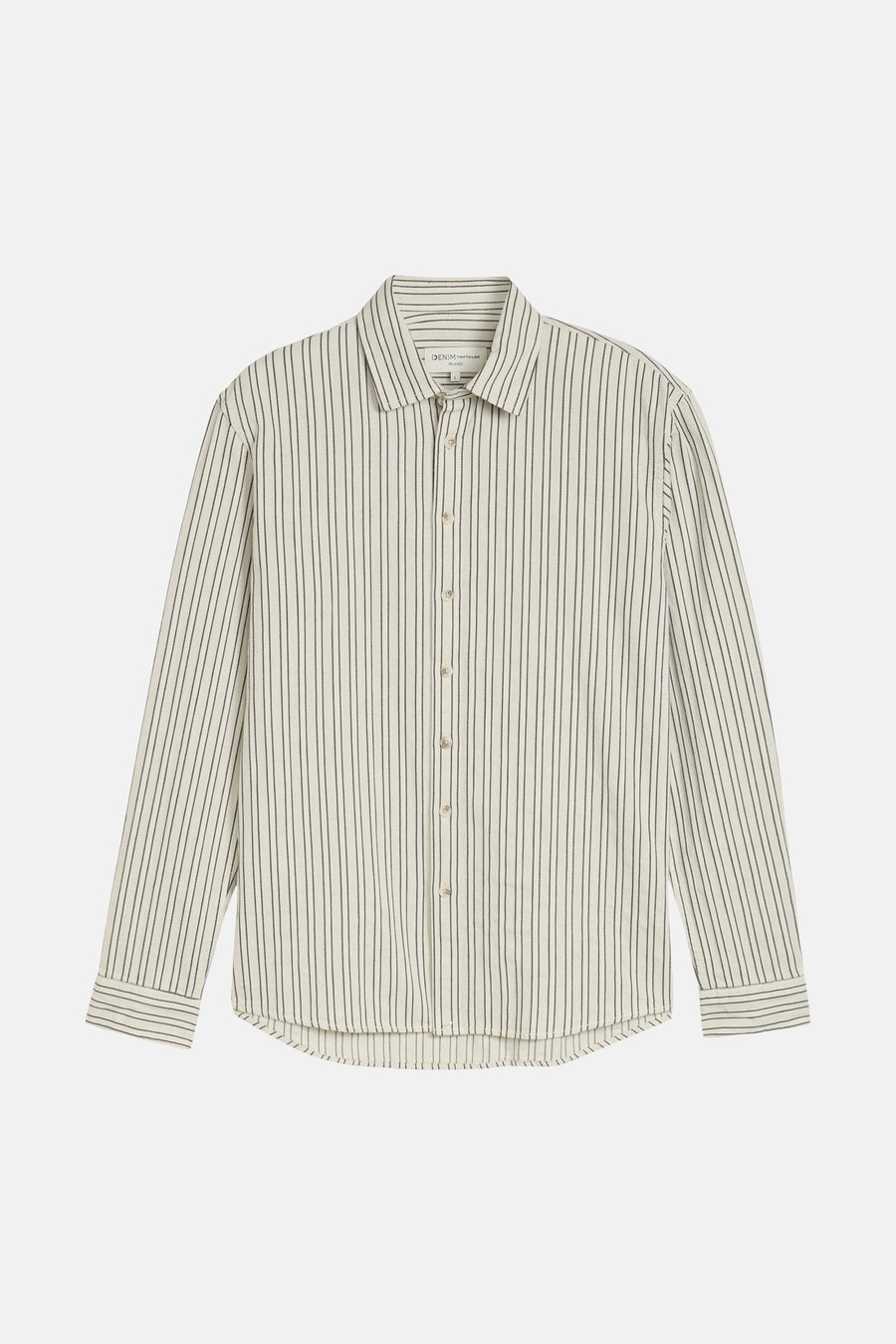 Chemise écru à manches longues de TOM TAILOR, avec un motif à fines rayures et une patte de boutonnage visible.