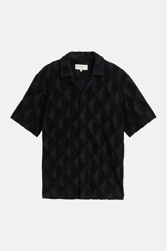 Chemise noire TOM TAILOR avec motif à carreaux structuré et boutons foncés.