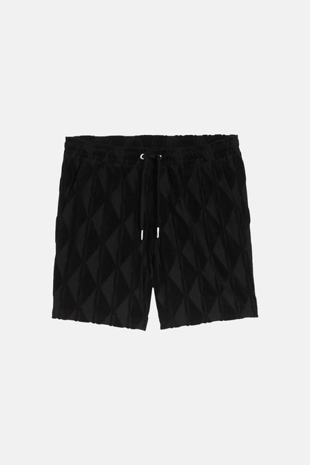 Short noir TOM TAILOR avec un motif géométrique subtilement en relief et une texture douce.