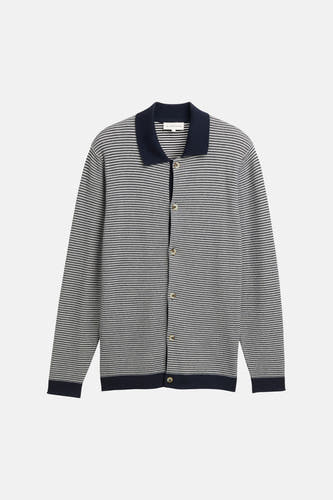 Gilet bleu de TOM TAILOR avec un motif rayé et une fermeture à boutons.