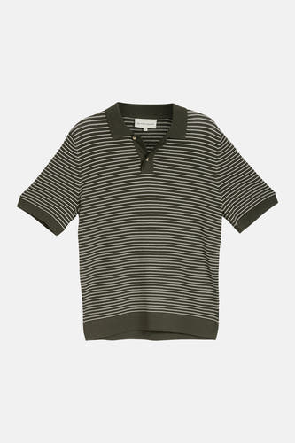 Polo rayée verte de TOM TAILOR, finement tricotée avec des manches courtes et un col ouvert à deux boutons.