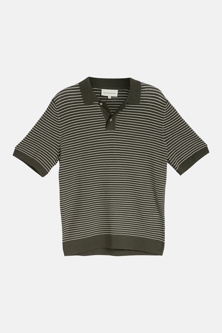 Polo rayée verte de TOM TAILOR, finement tricotée avec des manches courtes et un col ouvert à deux boutons.