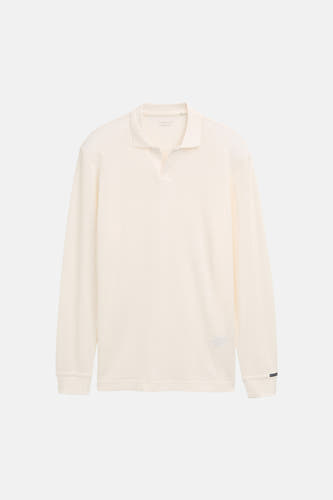 Polo écru à manches longues de TOM TAILOR, avec texture gaufrée et col classique.