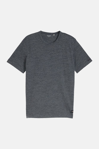 T-shirt bleu à manches courtes de TOM TAILOR, avec une texture subtile et une étiquette sur l'ourlet.