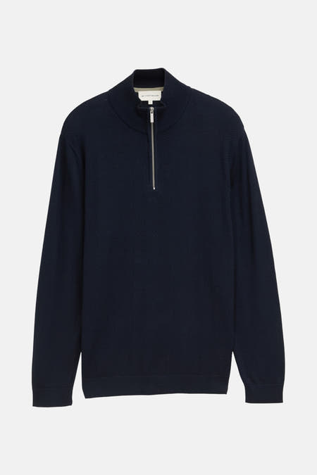 T-shirt bleu avec col rond de TOM TAILOR, doté d'une texture en motif de filet de pêche et de plis doux.