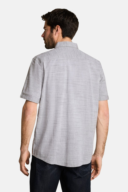 Grijze korte mouwen overhemd van TOM TAILOR, gestreept, zacht materiaal, achterzijde weergegeven, casual fit