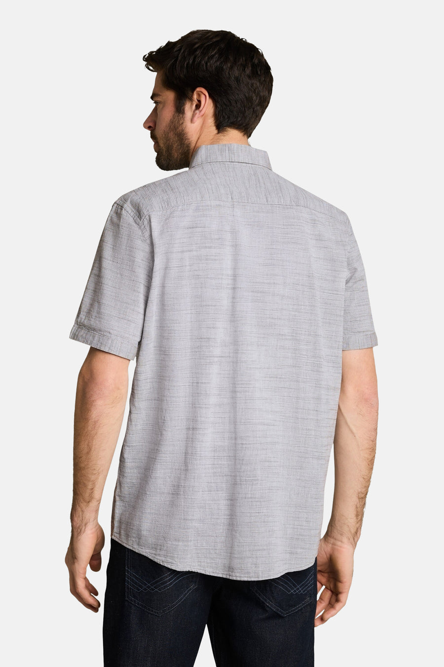 Grijze korte mouwen overhemd van TOM TAILOR, gestreept, zacht materiaal, achterzijde weergegeven, casual fit