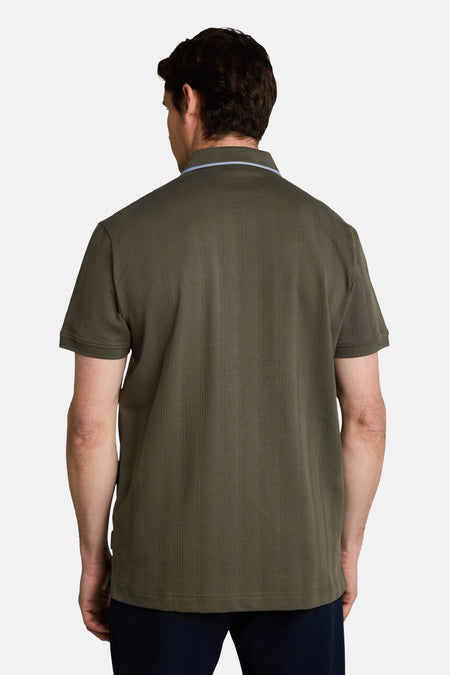 Groene polo met fijne ribstructuur van TOM TAILOR, achterzijde weergegeven, lichtblauwe kraagaccent