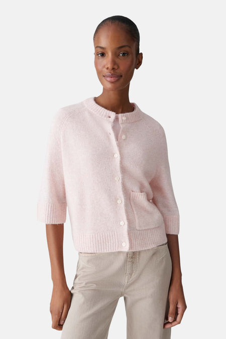 Gilet rose OPUS, à manches longues et col rond.