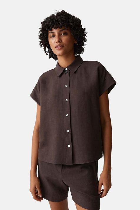 Chemise à manches courtes - brun