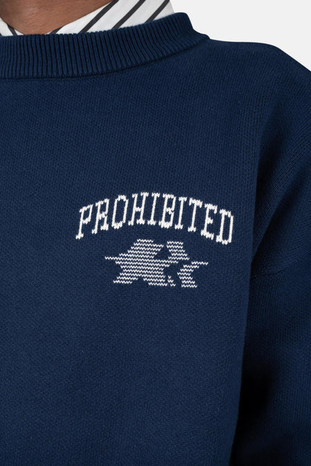 Pull col O bleu - PROHIBITED