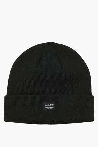 Zwarte muts van ACCESSORIES BY JACK & JONES met een effen gebreide textuur.
