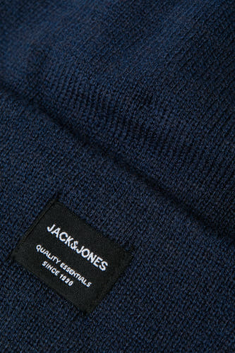 Casquette bleue d'ACCESSORIES BY JACK & JONES, avec une fine structure en côtes et un étiquette de marque noire.