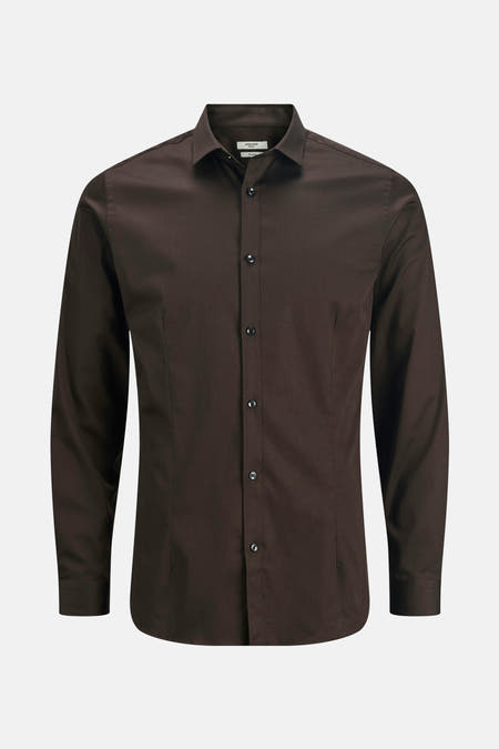 Chemise brune à longues manches de PREMIUM by JACK & JONES, avec col boutonné.