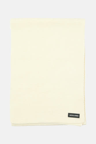 Beige wintersjaal van ACCESSORIES BY JACK & JONES, met fijne ribstructuur en een zwart merklabel.