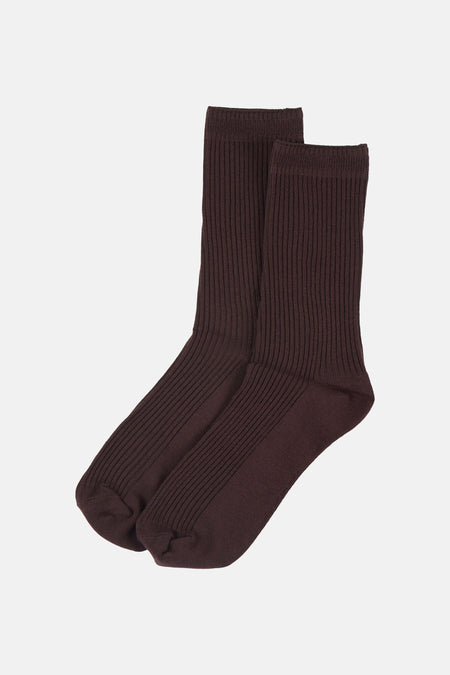 Chaussettes côtelées marron de BIRDLAND, pliées avec une étiquette blanche indiquant 'taille unique 37-41'.