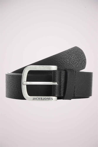 Ceinture noire d'ACCESSORIES BY JACK & JONES, avec une boucle argentée et des détails de texture.