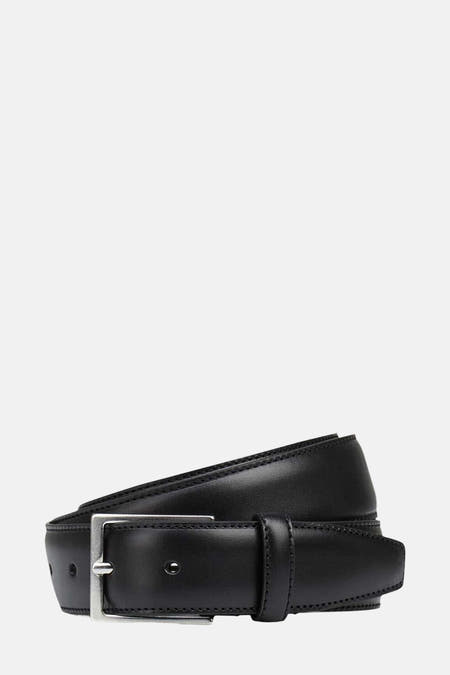 Ceinture noire d'ACCESSORIES BY JACK & JONES, avec une boucle argentée et des points de couture.