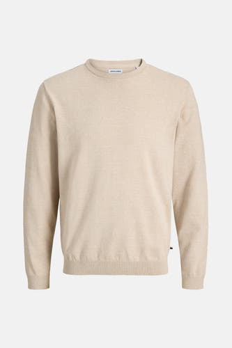 Gilet beige avec col rond de CORE par JACK & JONES, avec des manches longues et une texture fine.